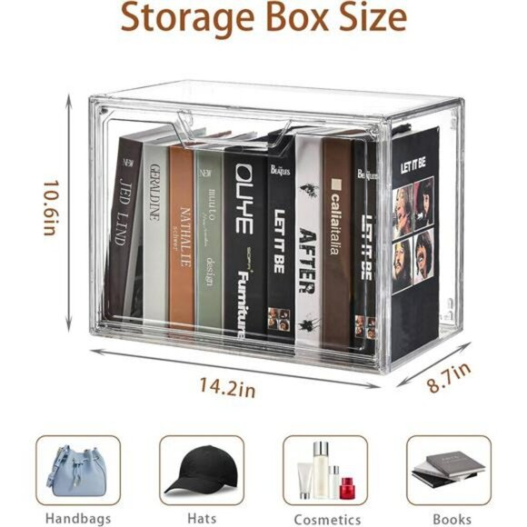 Clear Acrylic Stackable Storage Bin with Lid Handbag Display Case Organizer - Picture 2 of 7